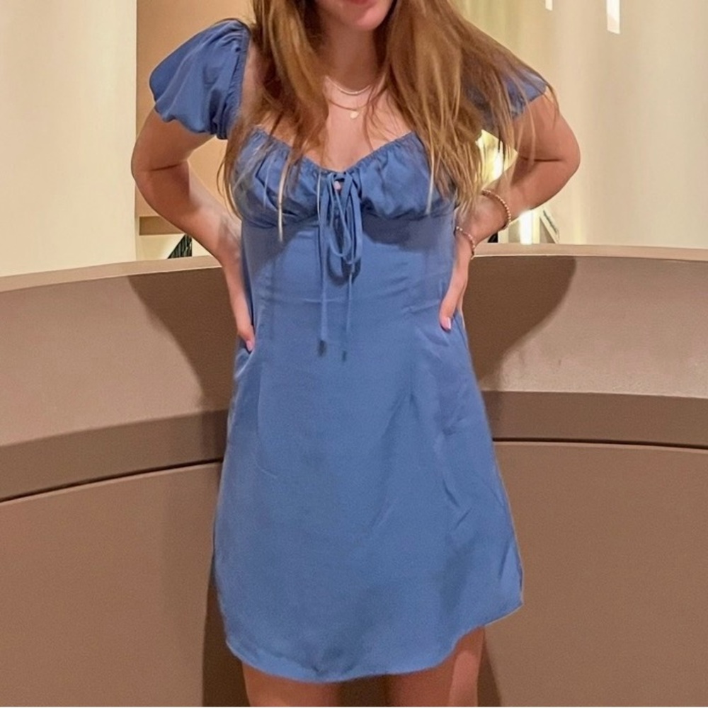 Lulu's Blue Puff Sleeve Mini Dress